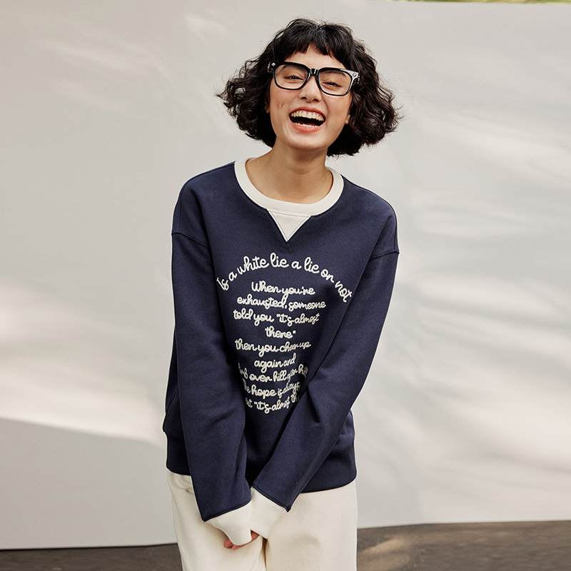 R*L高支全棉长袖圆领绣花卫衣女