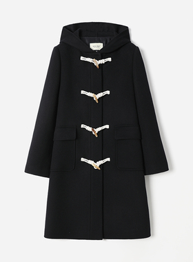 WDY07011 茉莉雅集 30羊绒70羊毛双面呢连帽牛角扣大衣