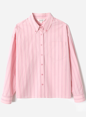 *WCS08207 茉莉雅集 水晶玫瑰条纹翻领全棉宽松落肩长袖衬衫