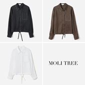 廓形短衬衫 精致撞色刺绣全苎麻下摆抽绳长袖 茉莉雅集 WCS09008