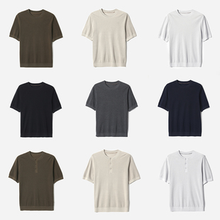 茉莉雅集 男士 优雅绅士亨利领 针织套衫 圆领棉混纺短袖 MZT09025