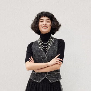 WWT06117 茉莉雅集 香*风银箔灰银 意大利花呢外套马甲半裙