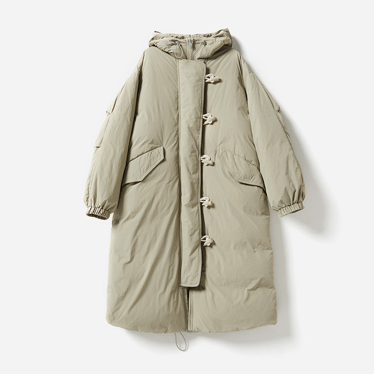 WYR06057 IS@BEL纸感防水可追溯95白鹅绒牛角扣连帽长款羽绒服女