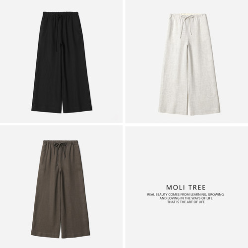 WKZ08163 莱赛尔亚麻/舒爽透气/细腻亲肤老钱松弛抽绳宽松直筒裤