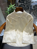 新中式 上衣轻奢国风醋酸绣花斜襟盘扣立领上衣日常