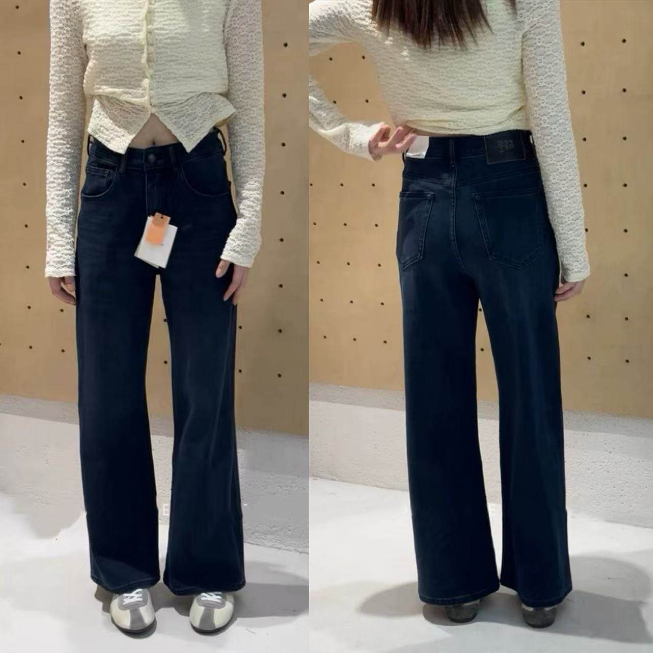 【甜甜专享】万向弹十分裤高腰弹力显瘦质感蓝灰调牛仔窄版阔腿裤