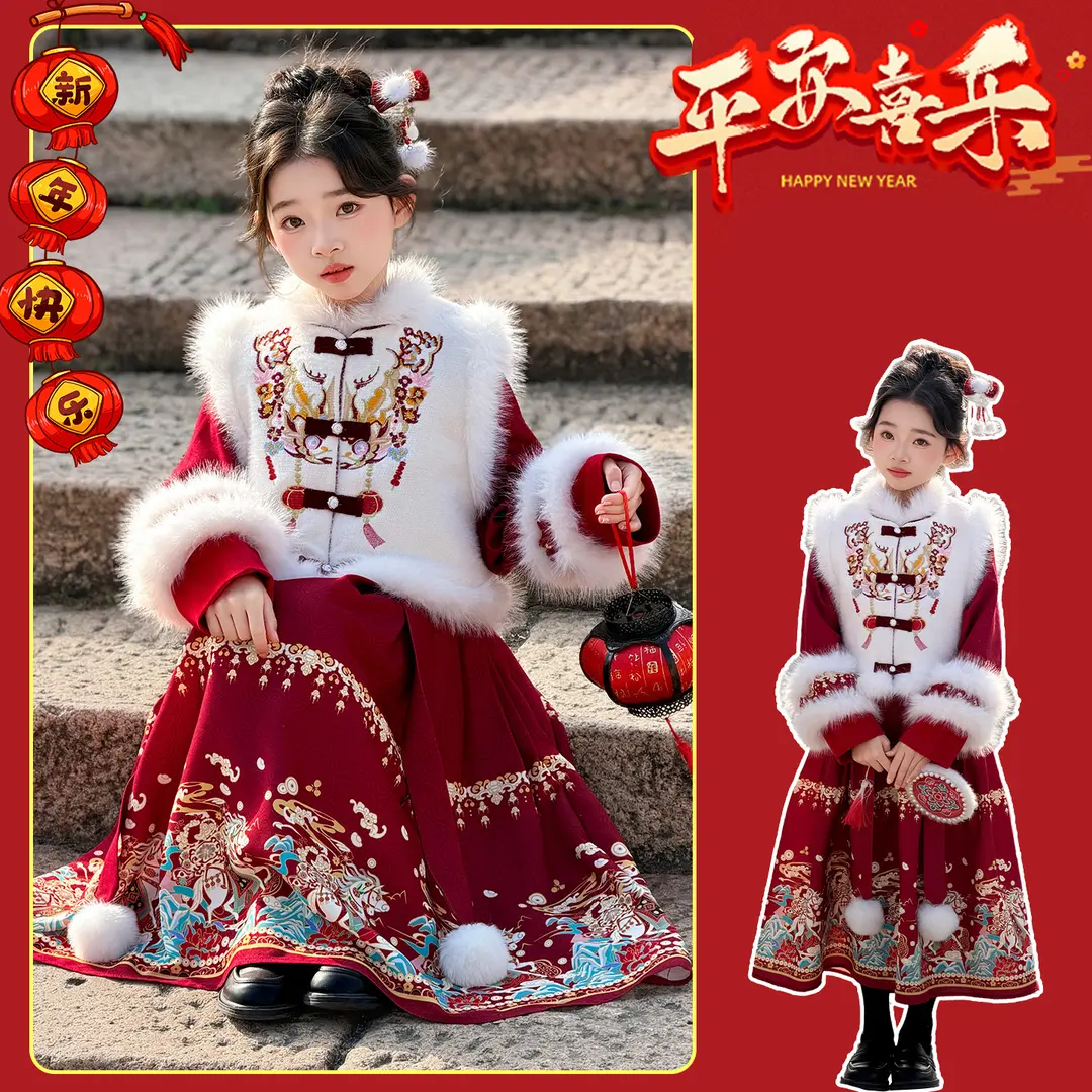 女童古装经典套装6-12岁中大童拜年服洋气汉服加绒加厚公主马面裙,童装/婴儿装/亲子装,汉服,淘宝优惠券,粉丝福利购,淘宝优惠卷