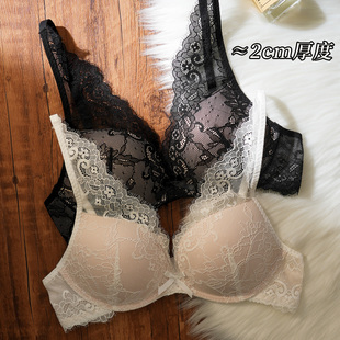 法式 蕾丝深V聚拢肩带外露叠穿纯欲内搭小胸聚拢显大内衣上托文胸