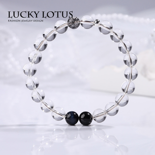 lLUCKYLOTUS珠宝首饰白水晶蓝虎眼黑碧玺黑发晶女手串水晶手链