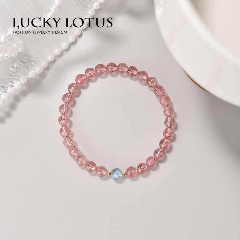 LUCKYLOTUS珠宝天然草莓晶手链灰月光石女手串粉水晶桃花礼物闺蜜,饰品/流行首饰/时尚饰品新,手饰/手串,淘宝优惠券,粉丝福利购,淘宝优惠卷