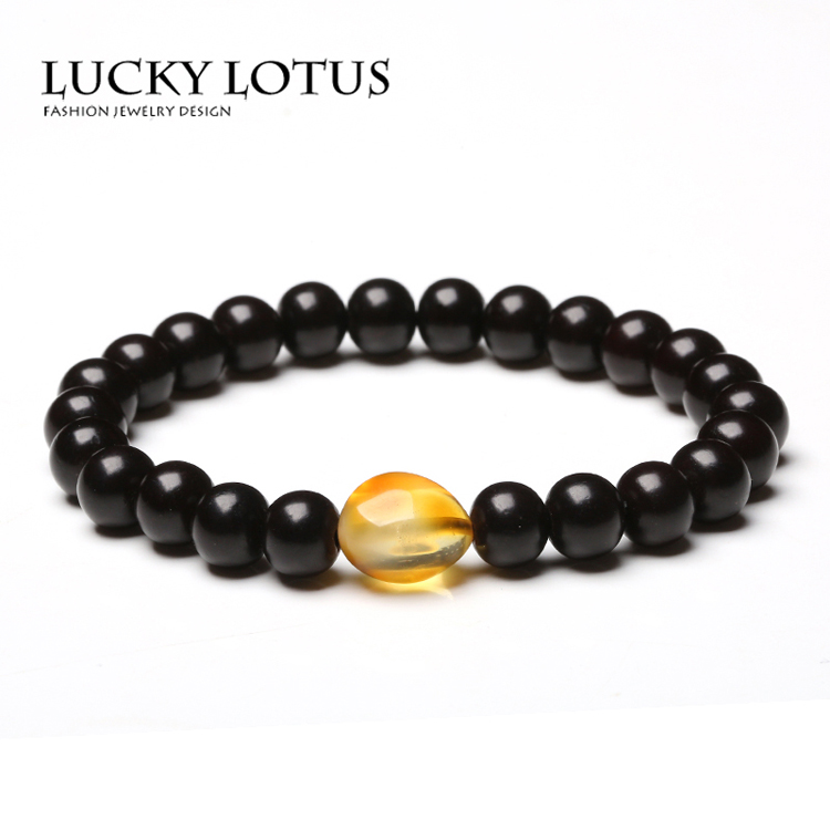 LUCKYLOTUS精品椰蒂不规则原石琥珀手链简约古朴木质男女手串包邮