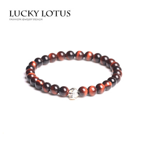 LUCKYLOTUS首饰 红虎眼 纯银骷髅头纯银手串  男女手链 腕表搭配