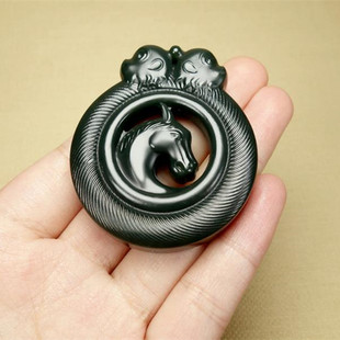 新疆和田玉青玉塔青一细料马上封侯生肖马玉牌吊坠男款玉佩玉器