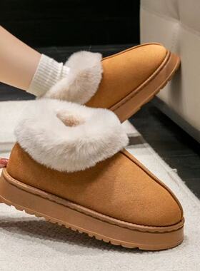 冬季棉拖鞋包跟女生室内厚底防滑保暖毛绒居家居棉鞋冬天男士外穿