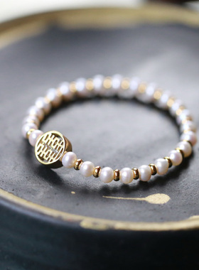 天然淡水珍珠金手链六月生辰石