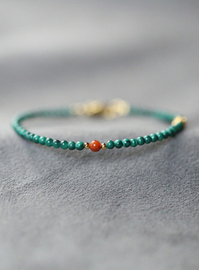 南红玛瑙孔雀石细手链