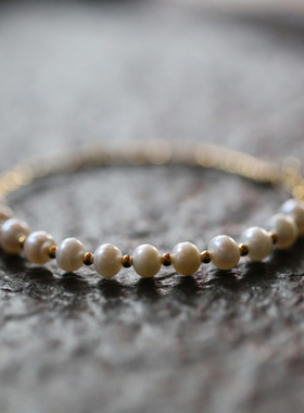 精致手链入锦近圆珍珠时尚9k金