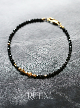 焰火刻面黑曜石9k金珠设计款手链