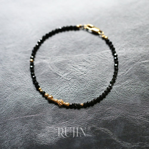 焰火刻面黑曜石9k金珠设计款手链