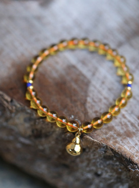 闻喜丨天然黄水晶包金葫芦吊坠手串 6.8mm