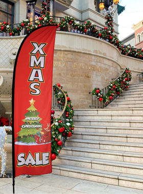 现货圣诞节户外促销旗 3.3米双喷数码印沙滩旗便携安装刀旗套装