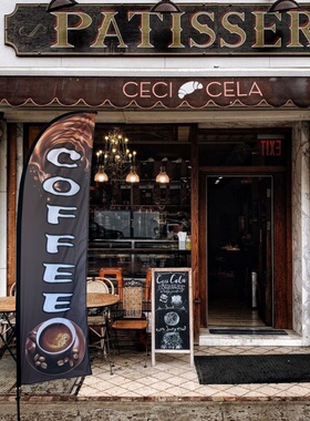 现货成品咖啡店广告旗双面数码印刷高品质沙滩旗coffe刀旗套装