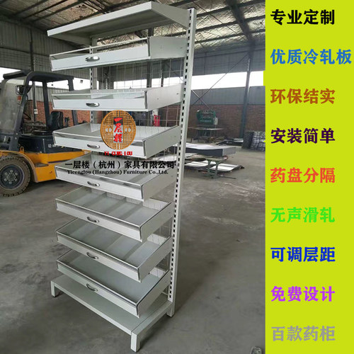 医院西药柜钢制药店货架药房摆药优质药盘架耗材库房抽拉轨道药架 - 封面