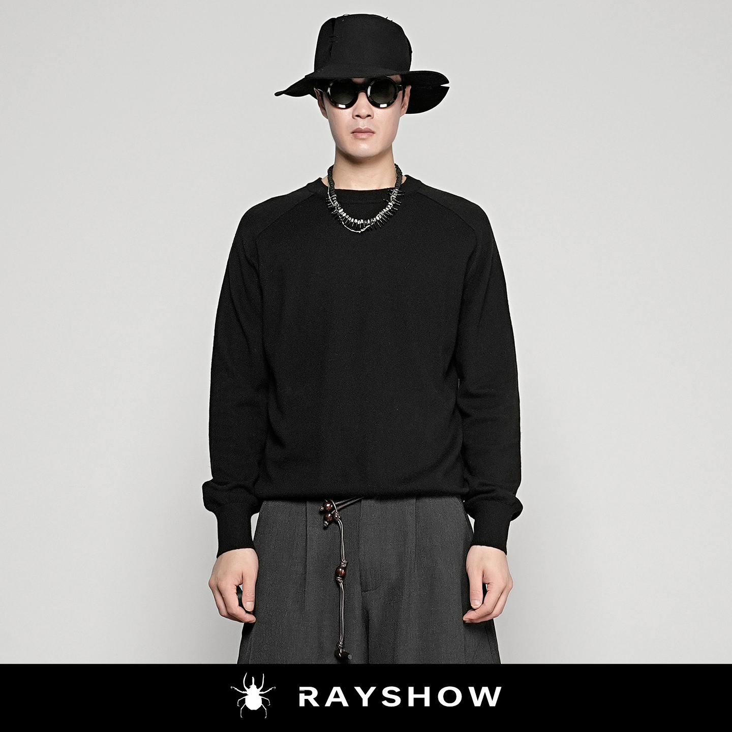 「澳毛抗起球」插肩袖圆领针织衫