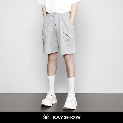 RAYSHOW·雷修｜暗褶圆弧剪裁 宽松挺阔弹力五分裤运动男休闲短裤