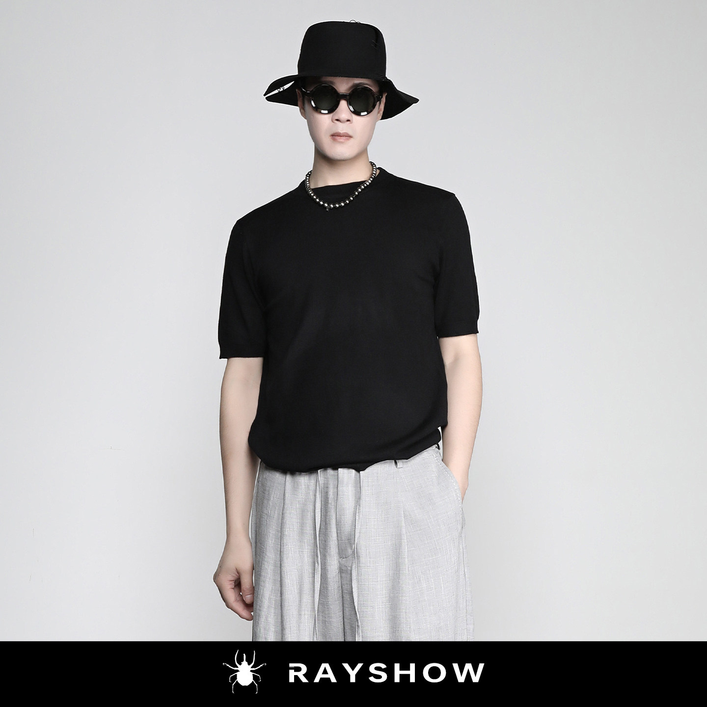 RAYSHOW·COS老钱风羊毛混纺冰感针织短袖 夏季透气圆领基础款T恤