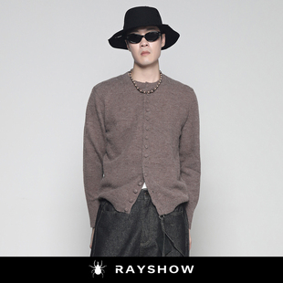 RAYSHOW雷修港风复古圆领多扣针织开衫男 松弛感通勤纯色毛衣外套