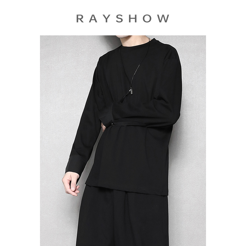 RAYSHOW衬衫袖简约圆领T恤