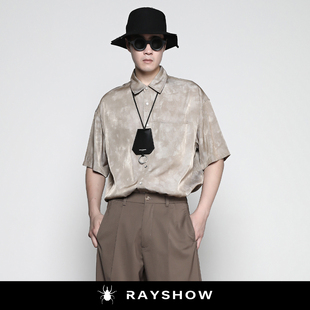 RAYSHOW「天然再生纤维」丝绸质感垂顺透气宽松斑驳扎染短袖衬衫