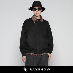 RAYSHOW·鹿皮绒复古松弛感假两件夹克 男格纹领宽松廓形小众外套