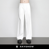男白色百搭垂感长裤 裤 潮 显瘦宽松直筒阔腿西装 RAYSHOW·斜褶设计