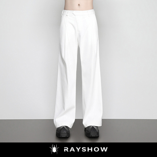 男白色百搭垂感长裤 裤 潮 显瘦宽松直筒阔腿西装 RAYSHOW·斜褶设计