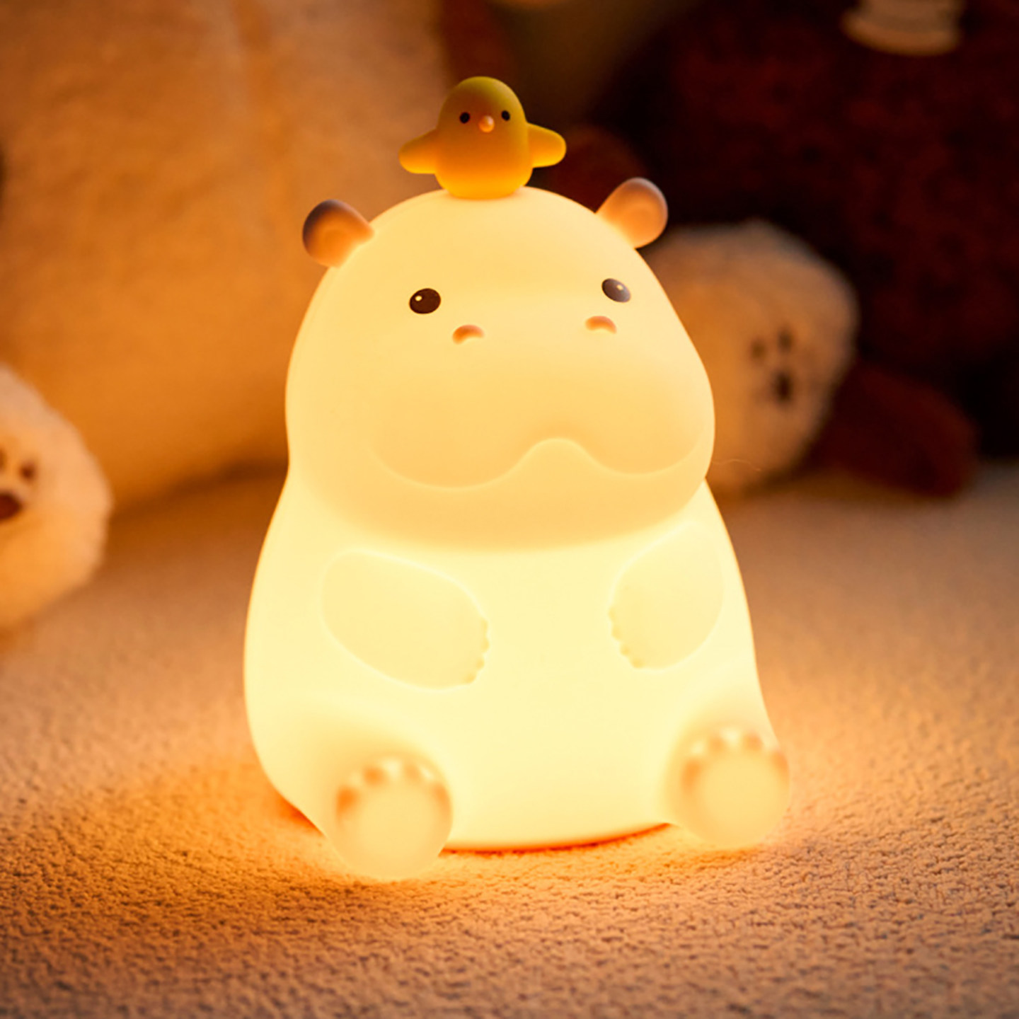 河马小夜灯硅胶拍拍灯卧室氛围感床头灯USB充电创意可爱儿童礼物
