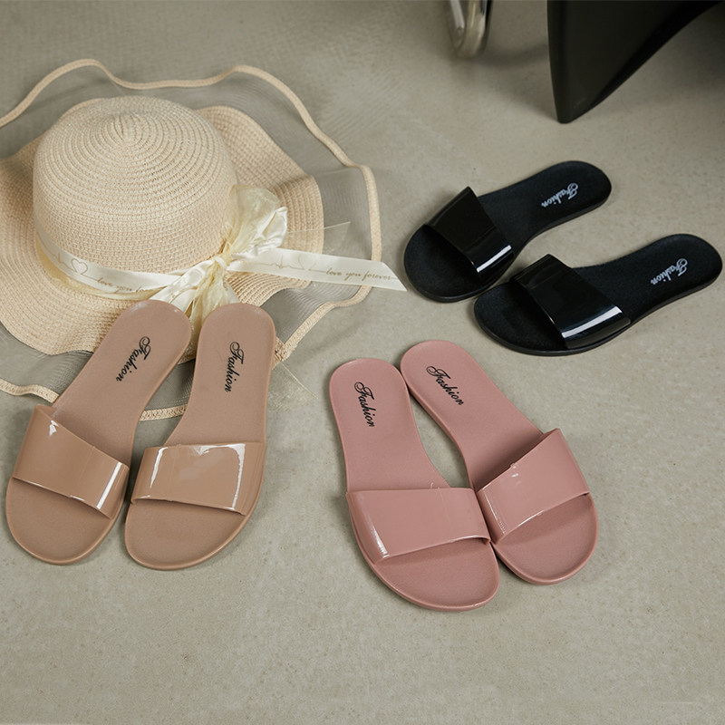 舒适个性凉拖鞋女夏纯色百搭休闲时尚塑料平底简约懒人一字拖外穿,女鞋,一字拖,淘宝优惠券,粉丝福利购,淘宝优惠卷
