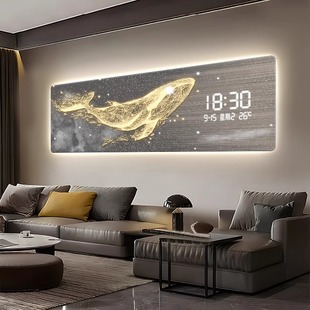 数显屏挂钟鲸鱼客厅沙发背景墙装饰画高级感电子钟挂画卧室床头画