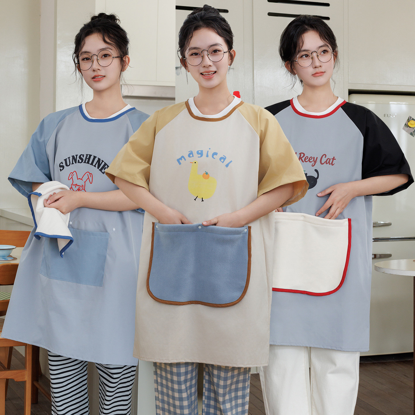 大人短袖围裙可爱卡通薄罩衣夏季
