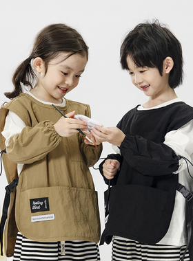 儿童防水围裙马甲男孩透气画画书法罩衣女宝宝防脏吃饭衣可印logo