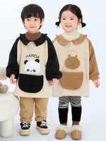 Детский фартук, демисезонный милый лонгслив, бархатный пуховик, нагрудник для раннего возраста для еды, сзади на завязках, анти-грязь