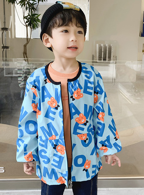 男童防水罩衣秋冬长袖学生书法画画儿童羽绒服防脏护衣宝宝吃饭兜