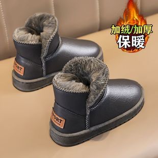 男女一体孕妇皮面防水短靴 加绒加厚保暖棉鞋 雪地靴女2025新款 冬季
