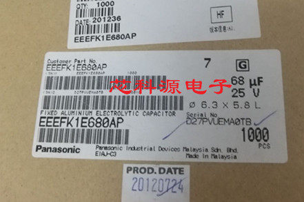 EEE-FK1E680AP 松下高频低阻 贴片铝电解电容 25V68UF 6.3X5.8