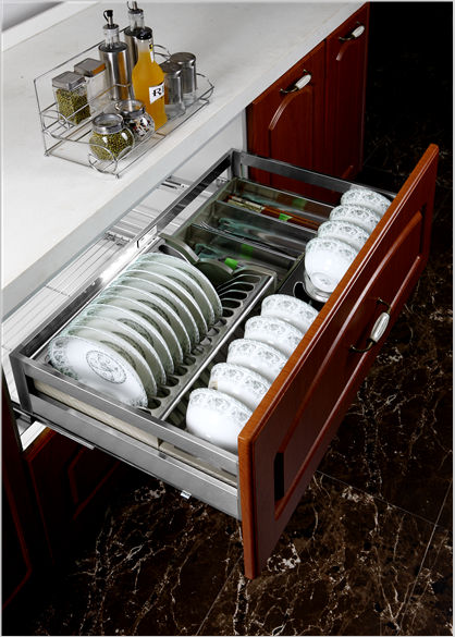 正品 德国百隆威尔不锈钢厨房橱柜双层方管板式调味拉篮碗碟篮