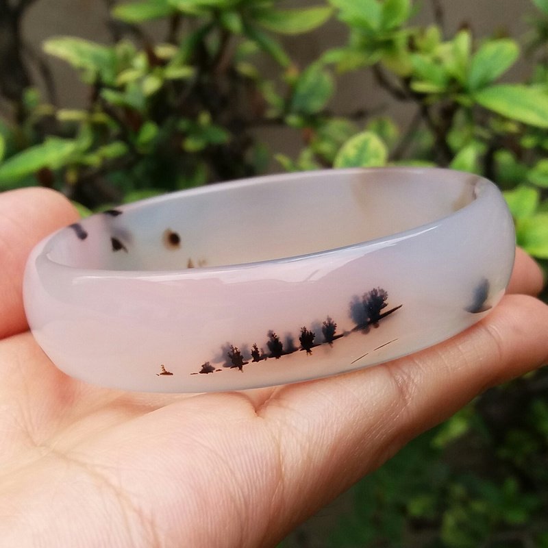 复古巴西纯天然树状水草玛瑙手镯女款镯子精美通透手环百搭56mm