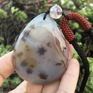原色无烧海洋玉髓俏色水草玛瑙水滴吊坠女款复古毛衣大挂件