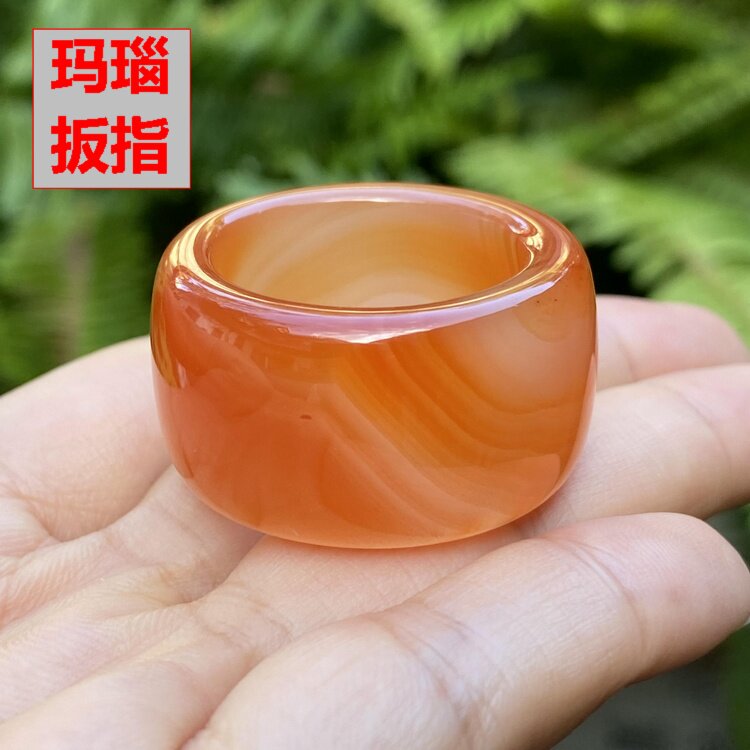 巴西纯天然缠丝红玛瑙扳指中式复古戒指加宽加厚指环男半宝石23mm