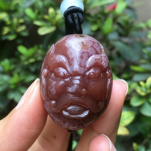 原色无烧精品宣化上谷战国红玛瑙达摩罗汉头吊坠挂件男款天然俏色